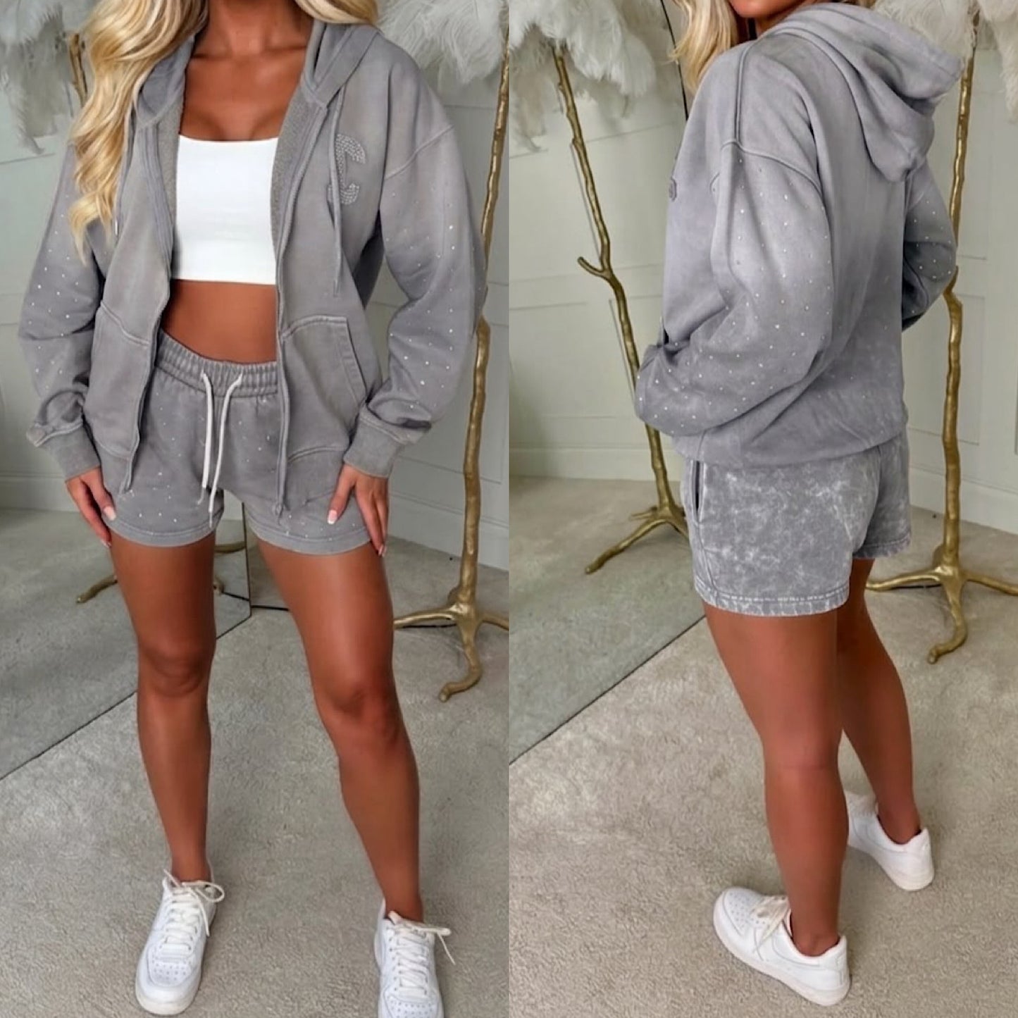 Grey Velour Hooded Suit