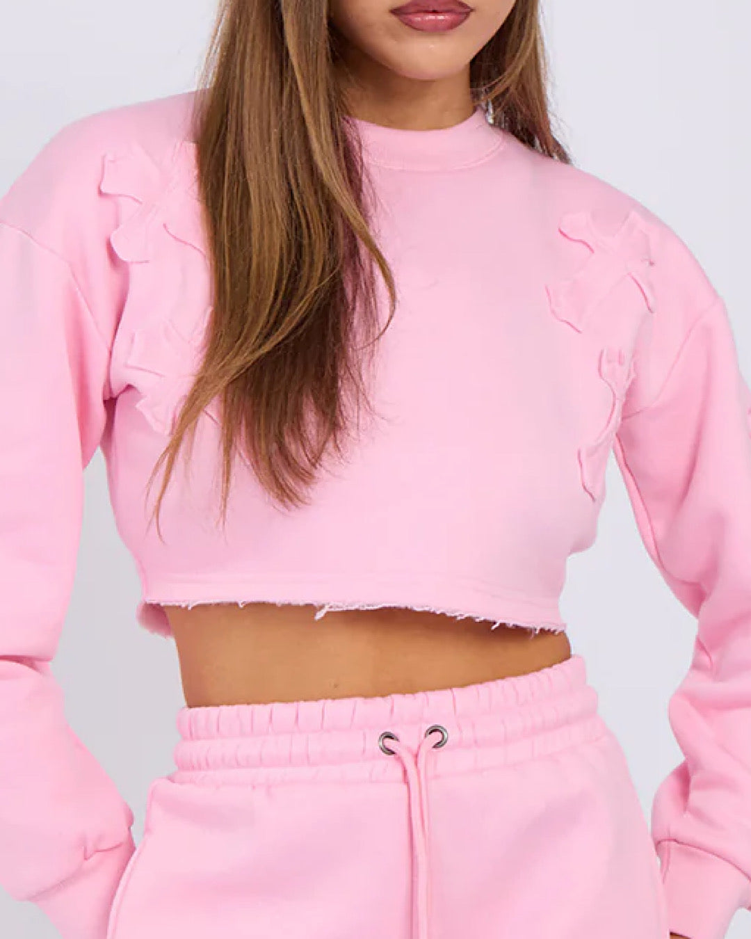 Pink Cropped Cross Sweat and Shorts Suit