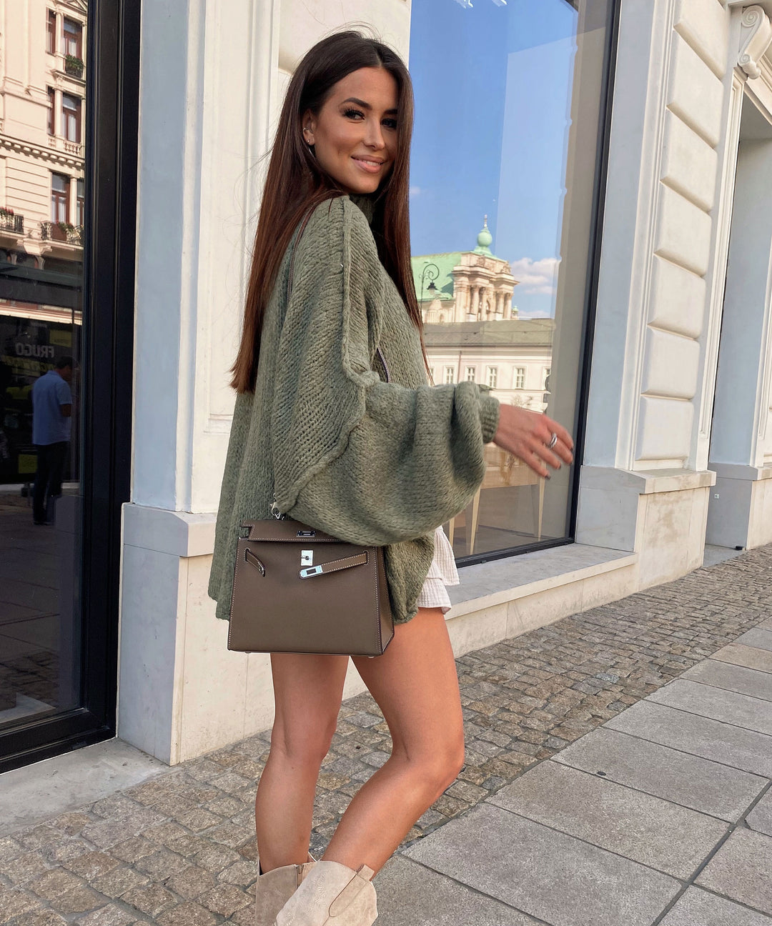 Khaki Oversized Knit Dress