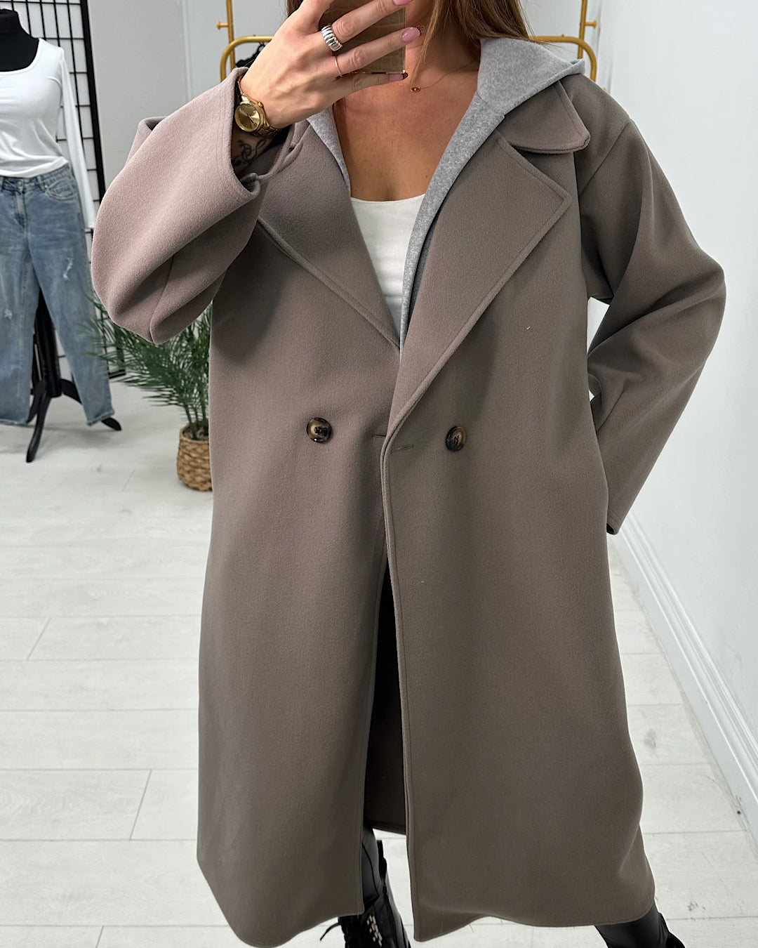 Mocha Hooded Wool Coat