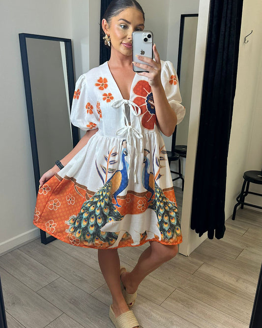Rust Floral Lace Front Dress