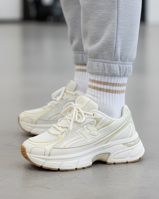 Beige with Gold Chunky Trainers