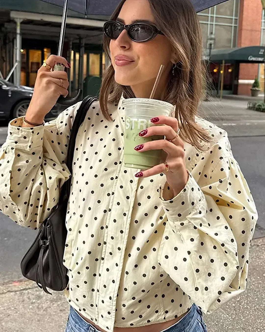 Yellow High Neck Polka Jacket