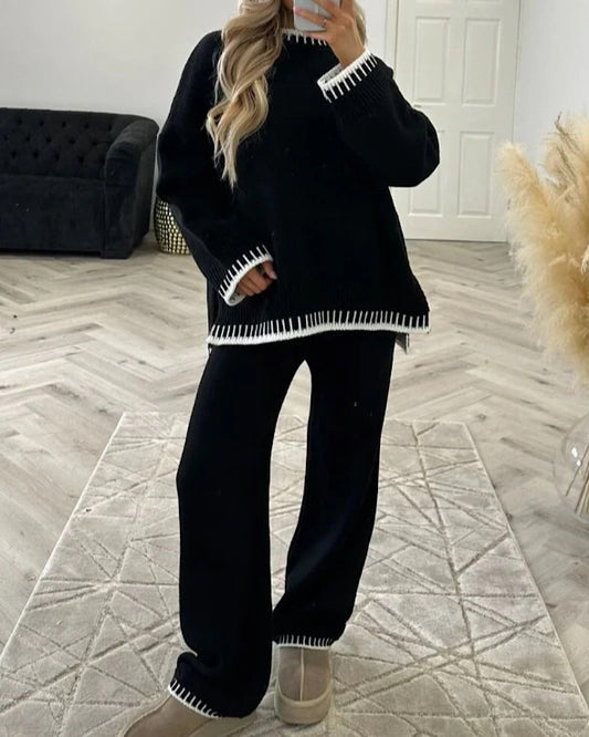 Black Contrast Stitch Knit Suit