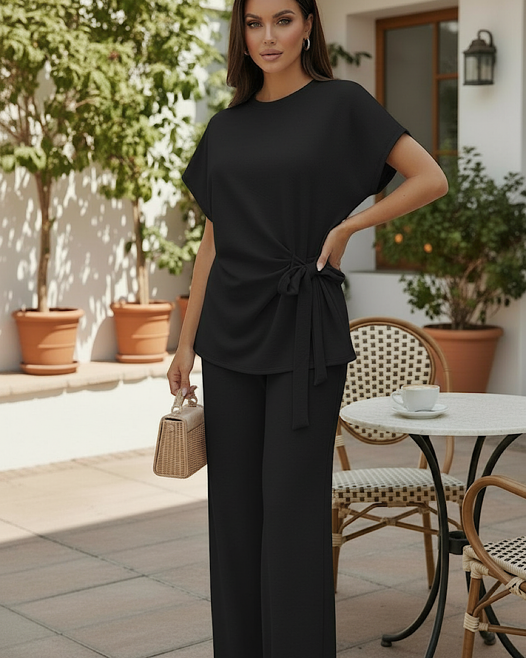 Black Knot Top and Trousers Set