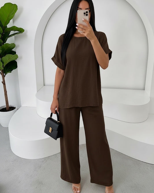 Brown Top and Trousers Co Ord Suit