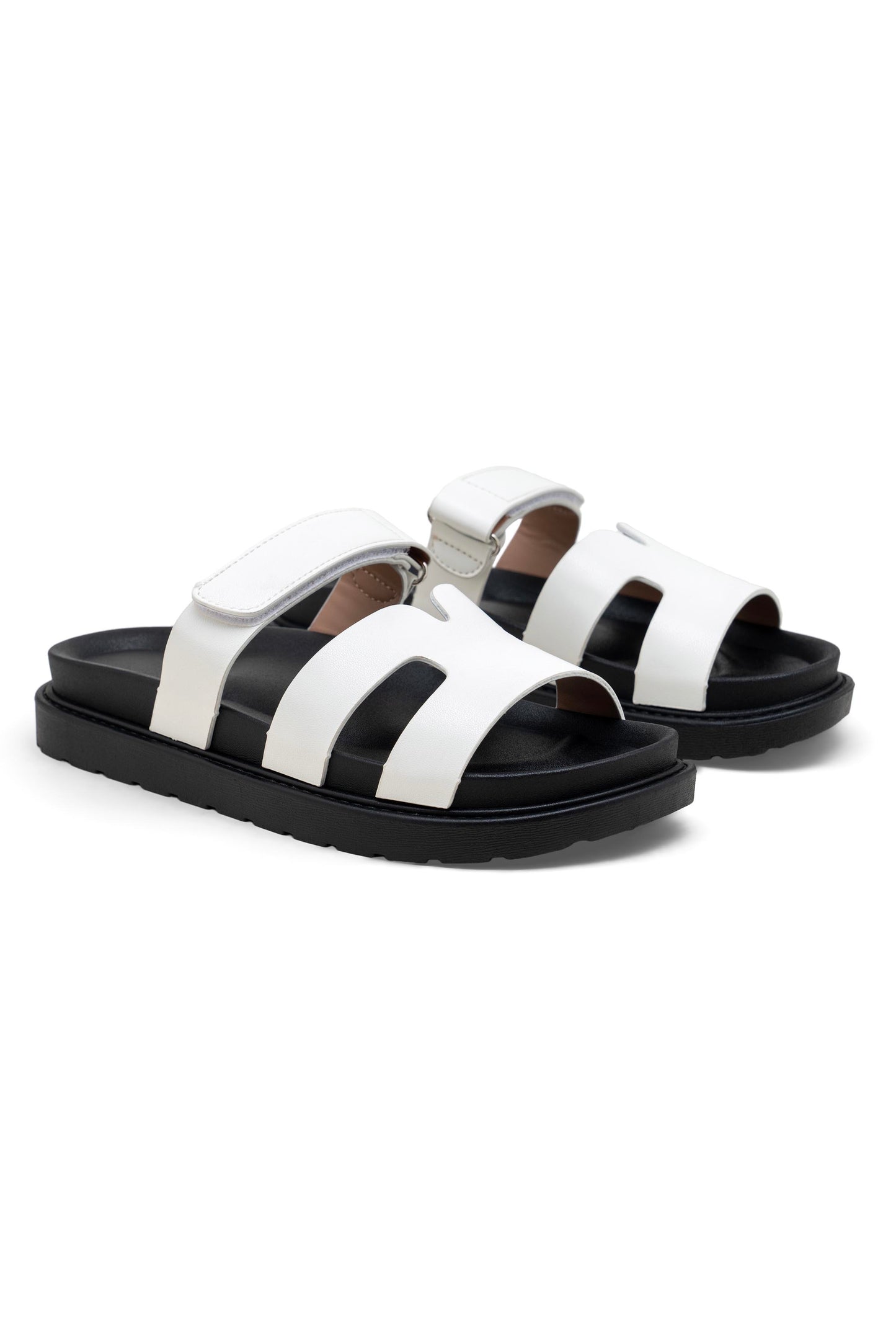White Velcro Slider Sandals
