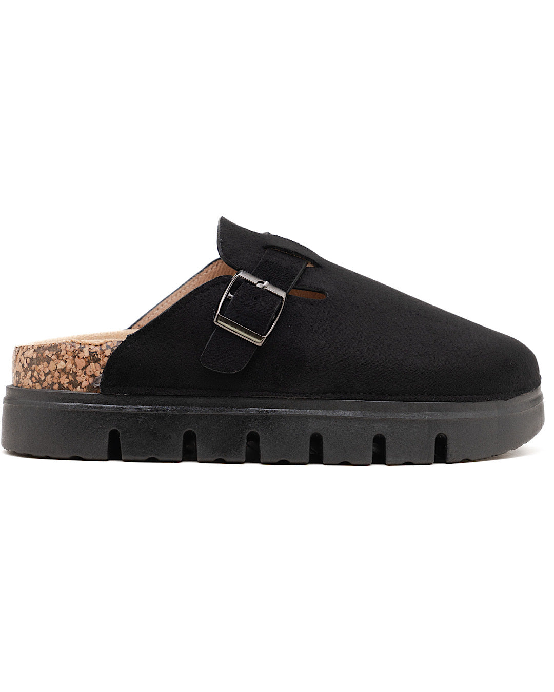 Black Faux Suede Chunky Clogs