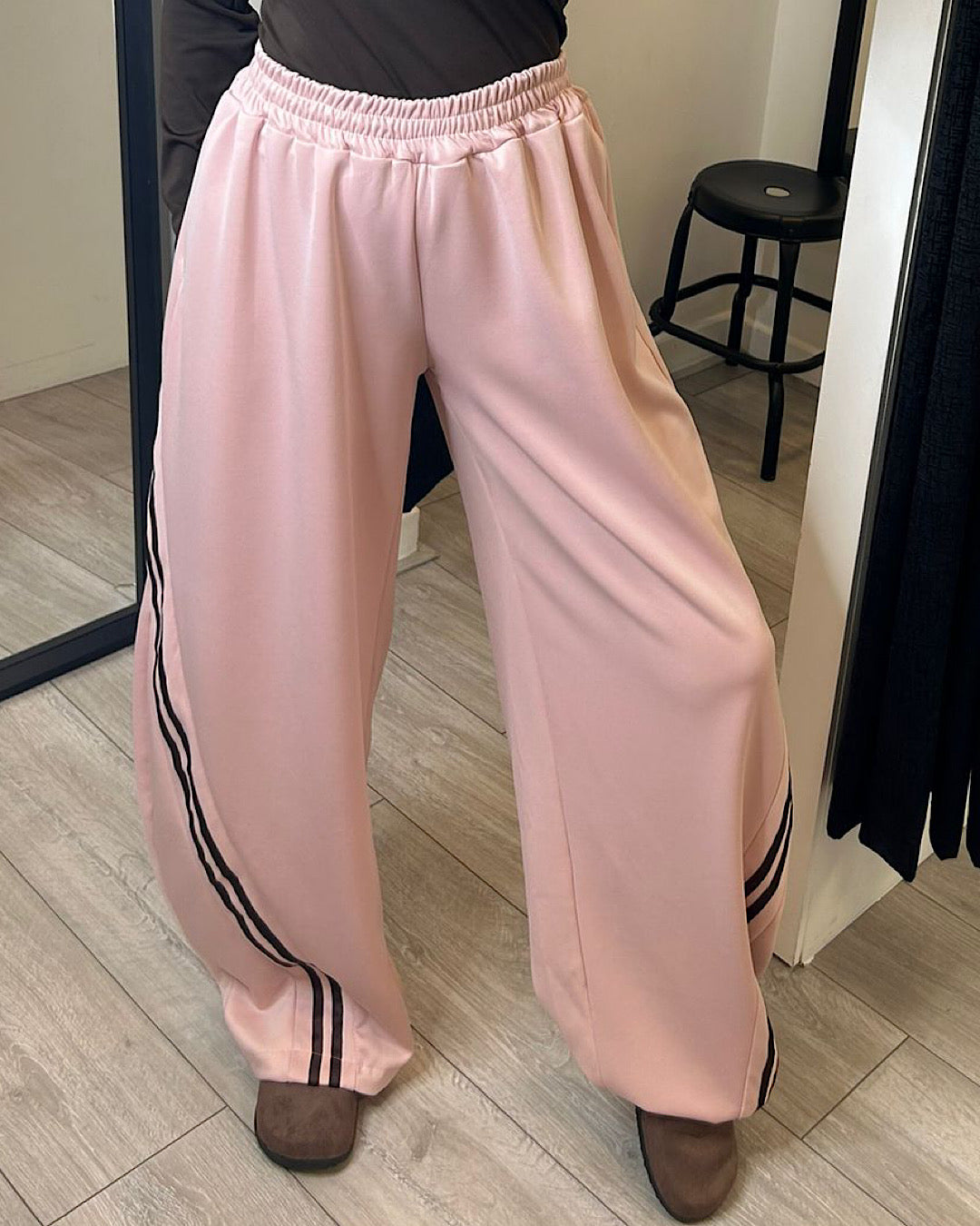 Pink Baggy Joggers with Stripe