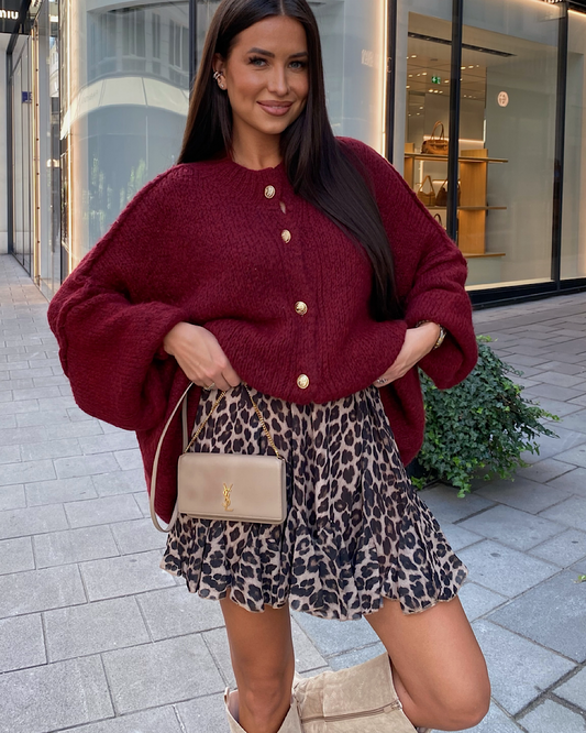 Wine Oversized Cardigan with Gold Buttons
