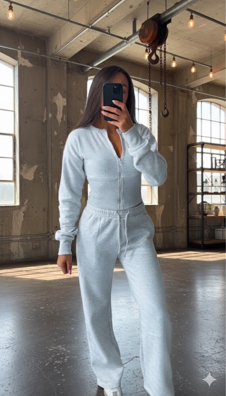 Grey Cinch Waist Jacket and Joggers Suit
