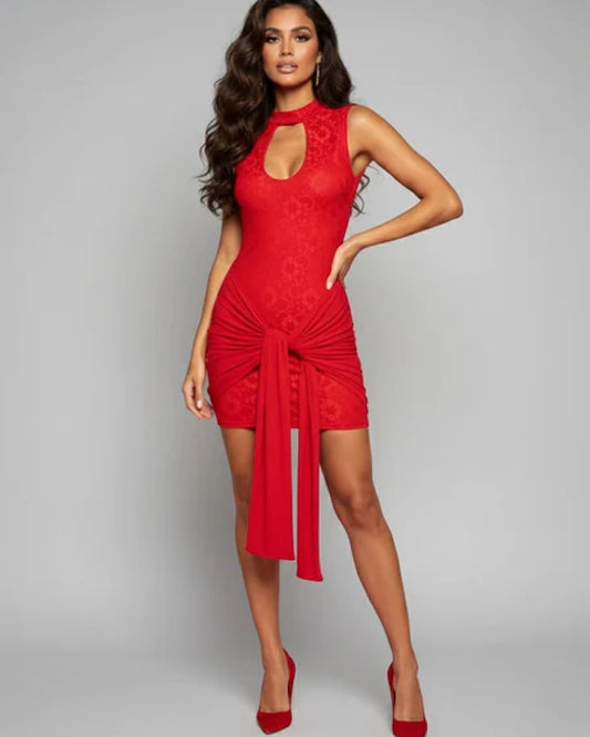 Red High Neck Lace Dress