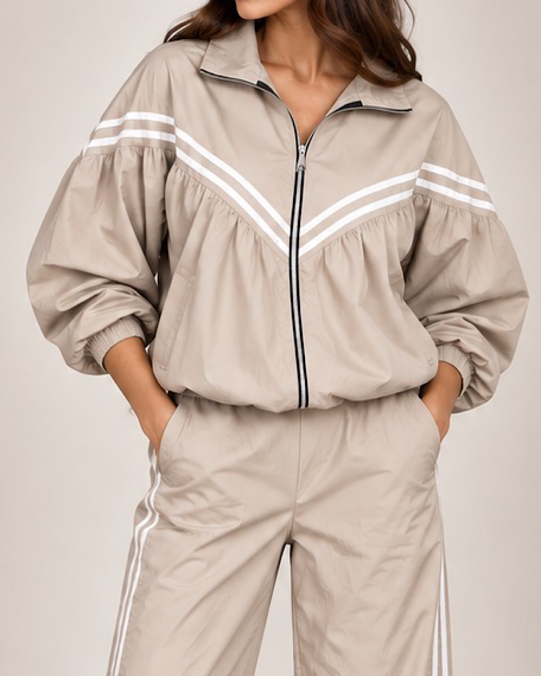 Beige Windbreaker Tracksuit