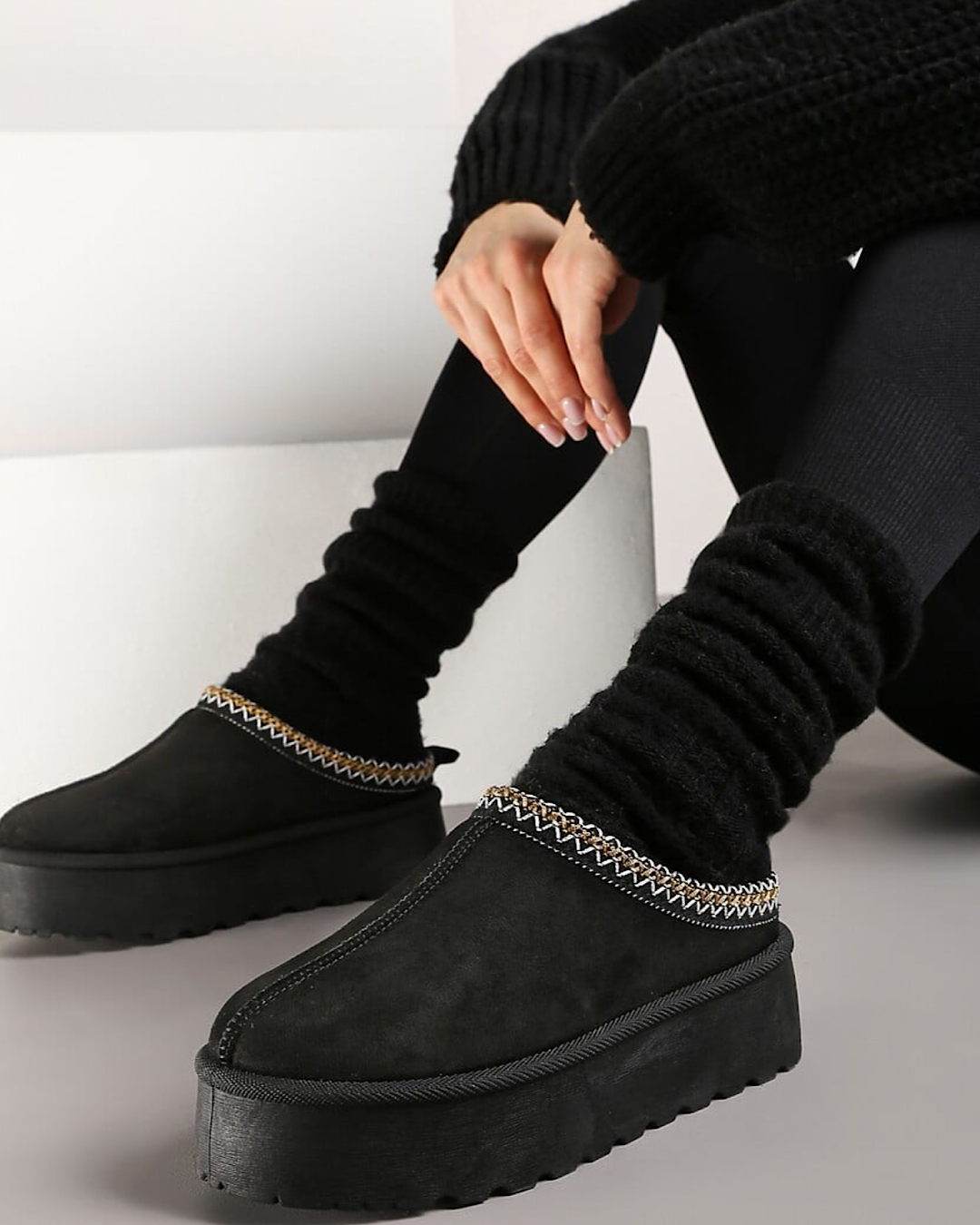 Black Faux Suede Platform Boots