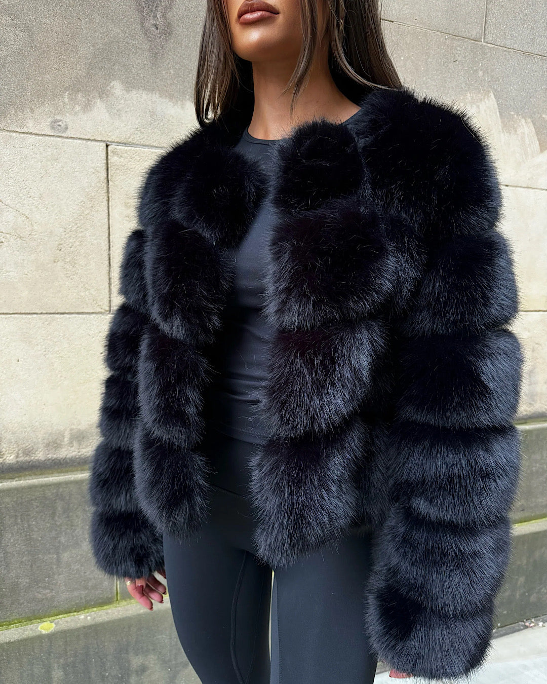 Black Faux Fur Bubble Jacket