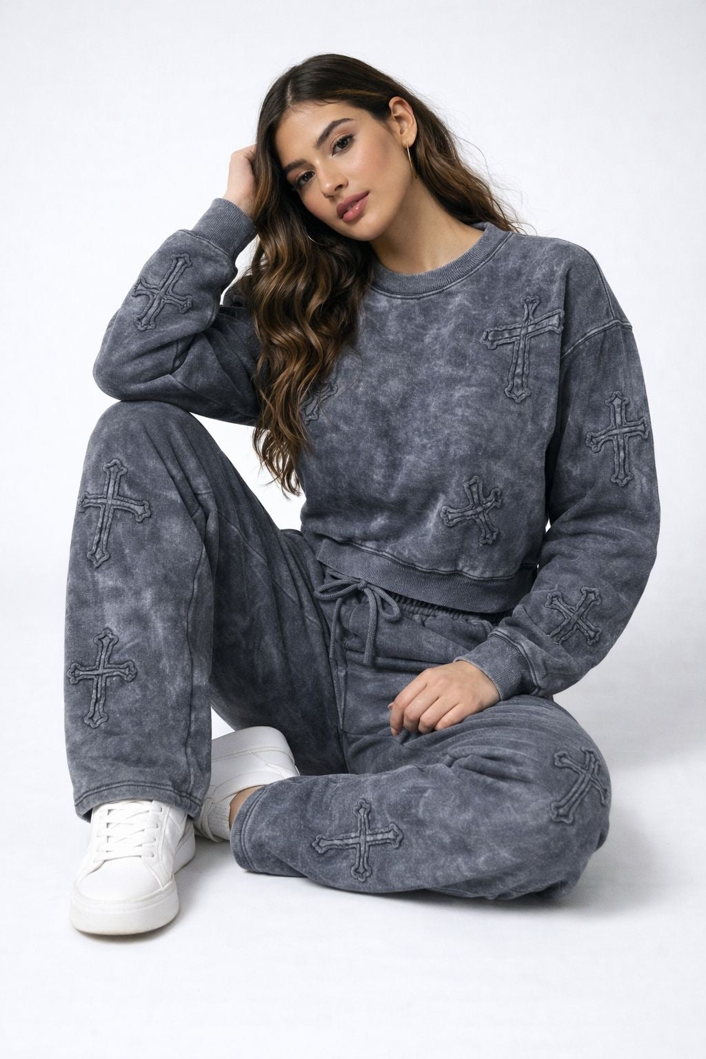 Black Acid Wash Cross Suit