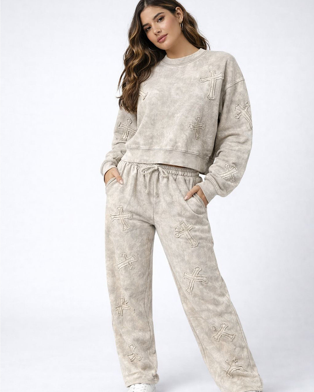 Beige Acid Wash Cross Suit