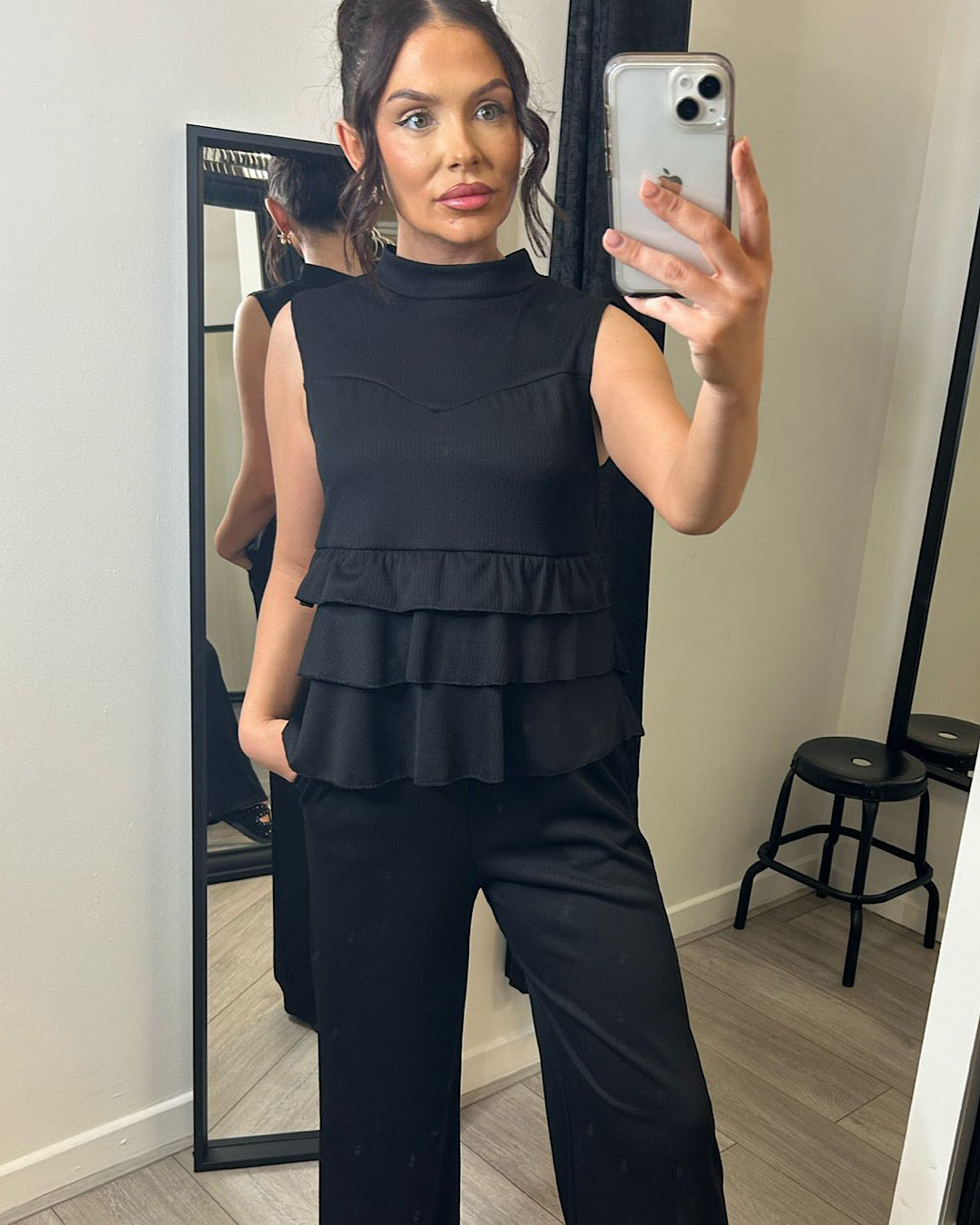 Black Frill Hem Suit