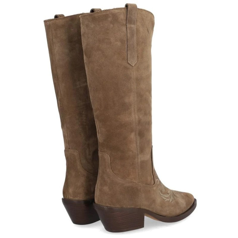 Beige Faux Suede Cowboy Boots