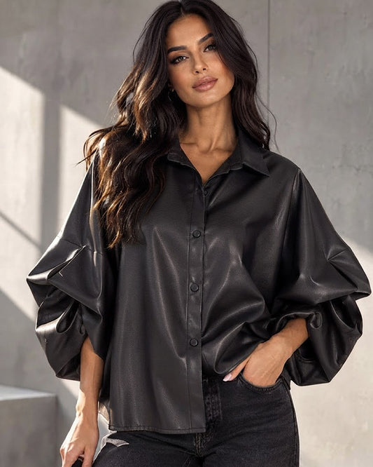 Black Faux Leather Shirt