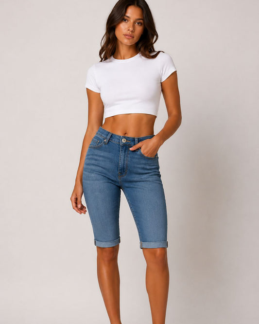Blue Capri Stretch Jeans