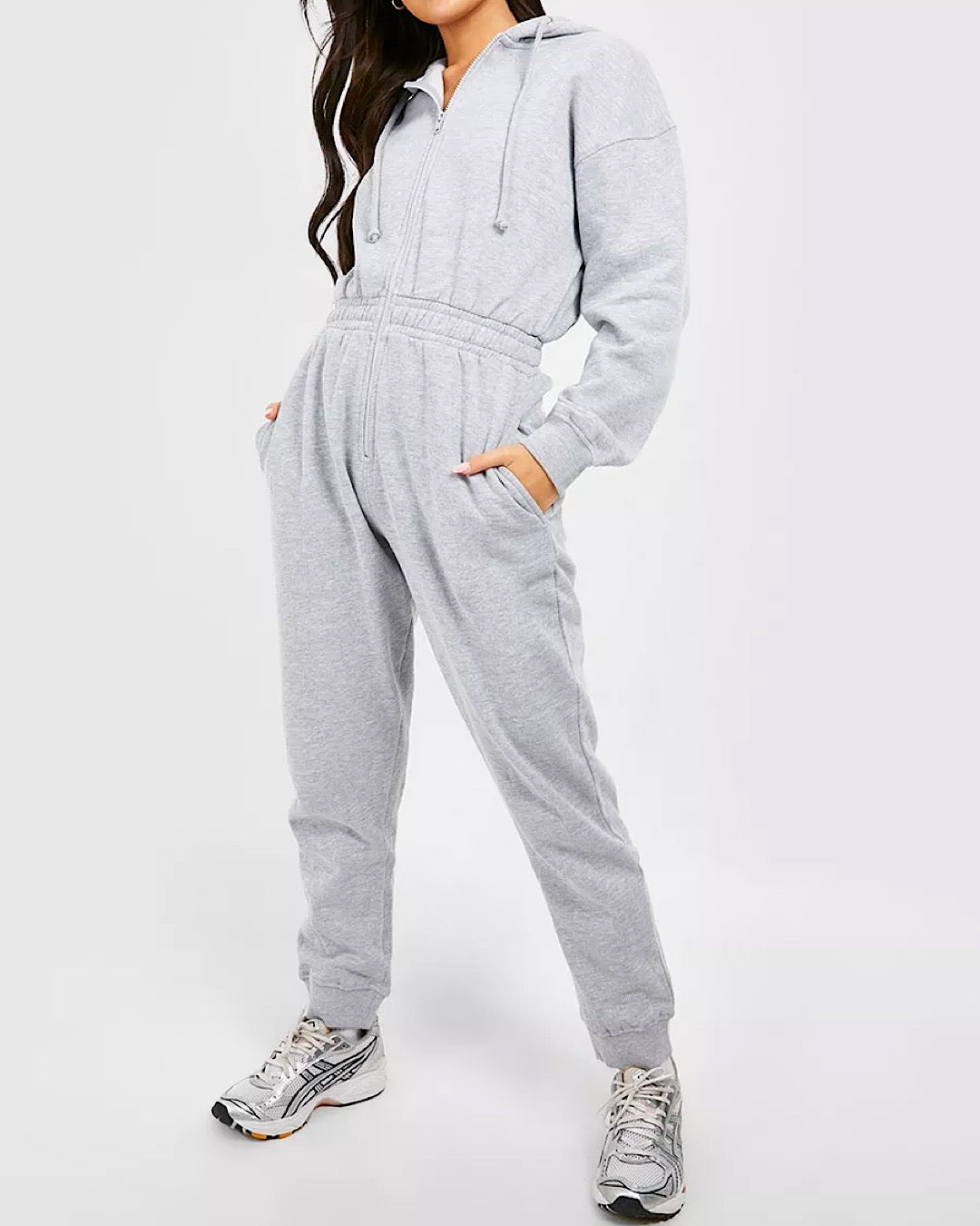 Grey Hooded Zip Up Jumpsuit