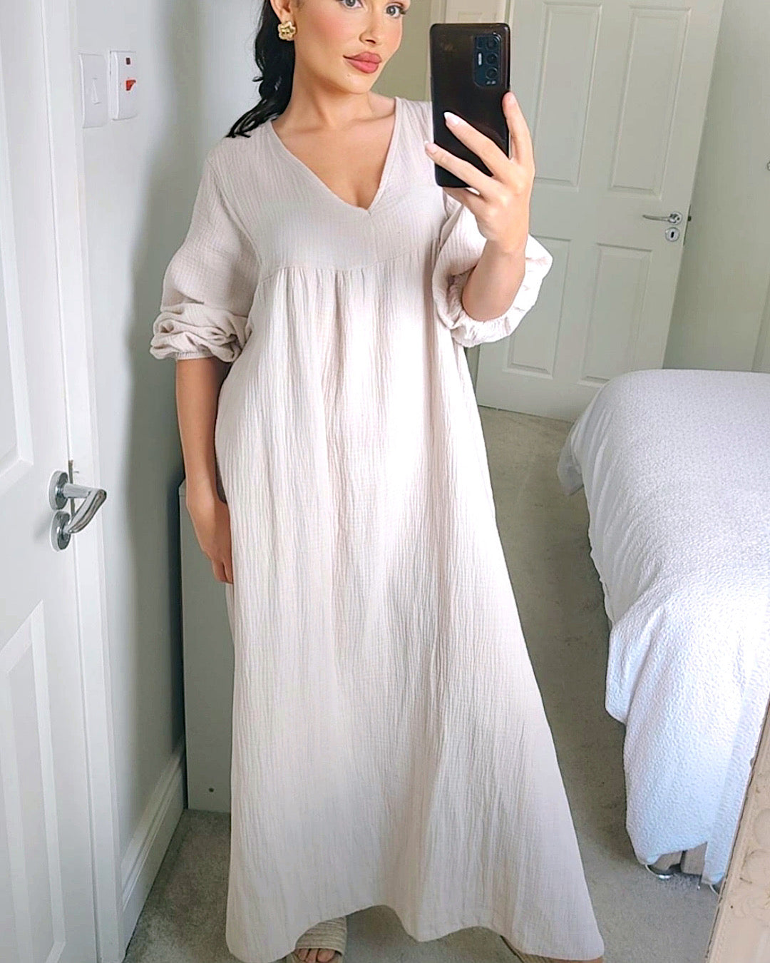 Beige Cheesecloth Maxi Dress