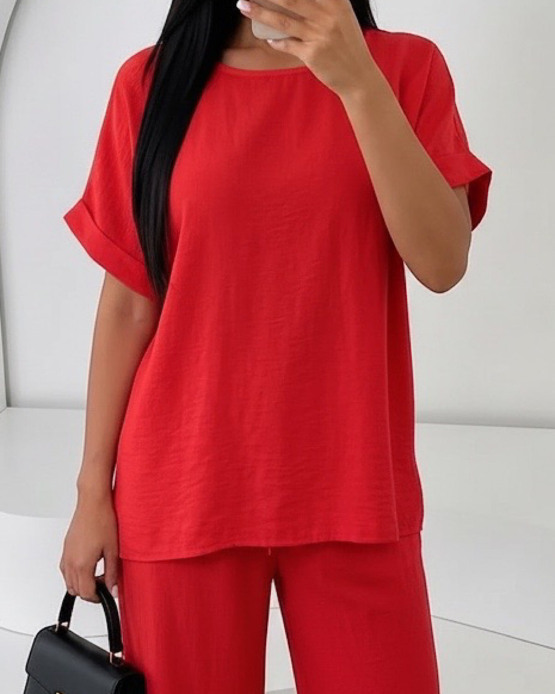 Red Top and Trousers Co Ord Suit