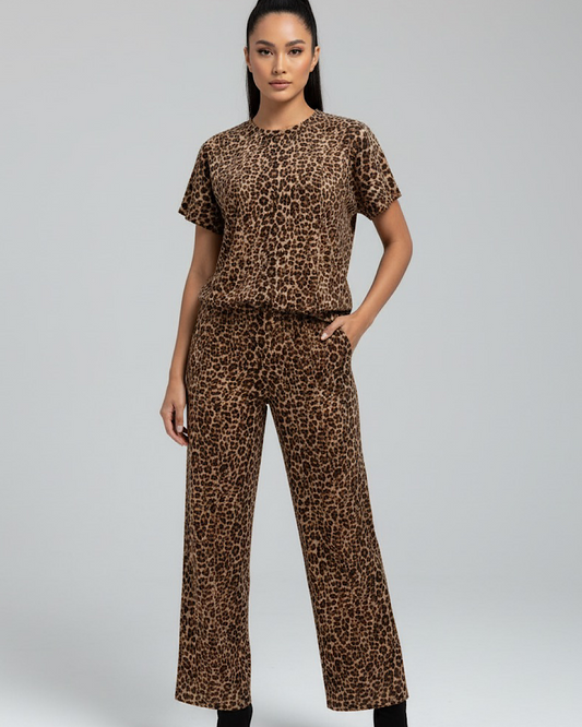 Leopard Print Top and Trousers Co-Ord Set