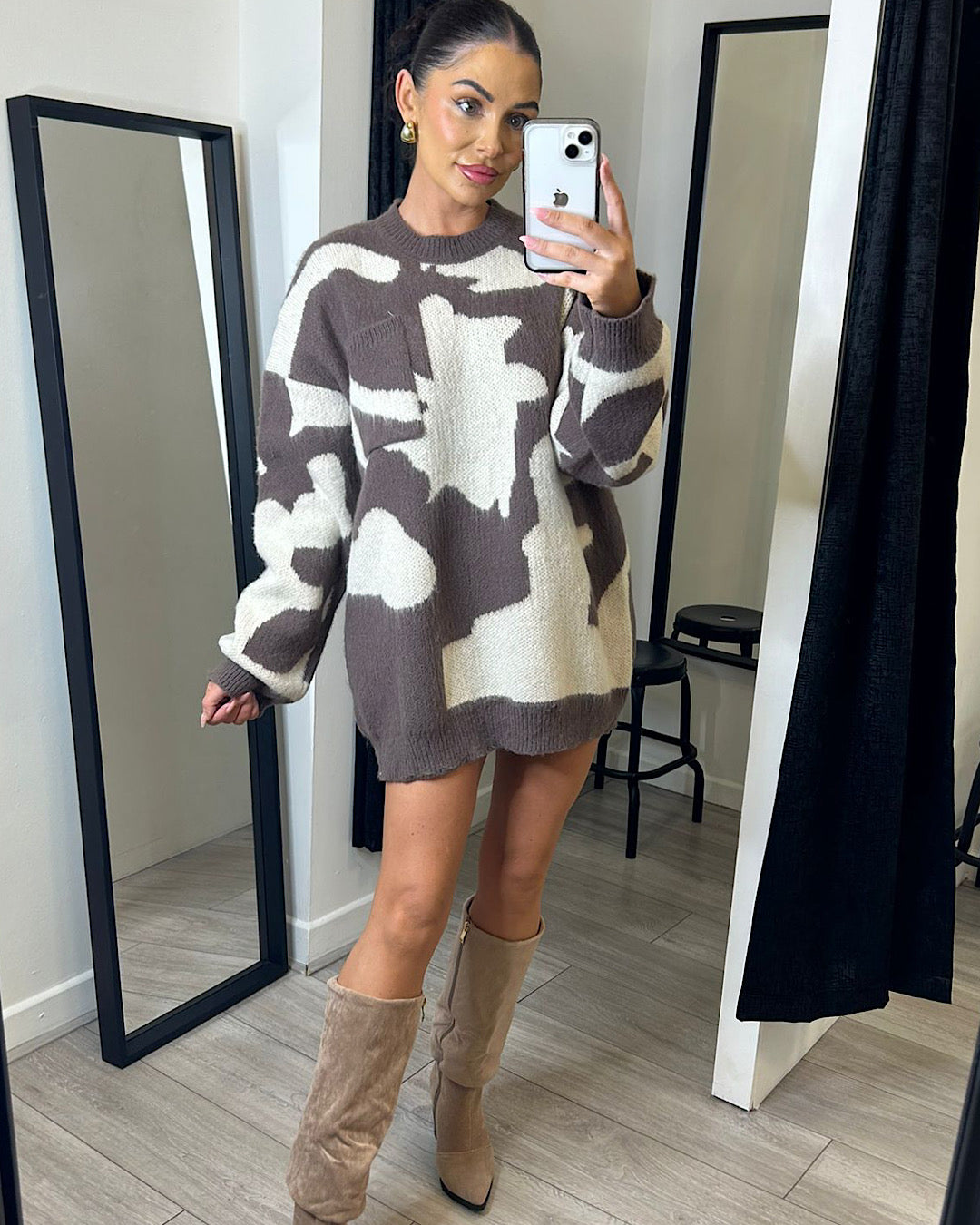 Brown & Cream Chunky Knit Dress