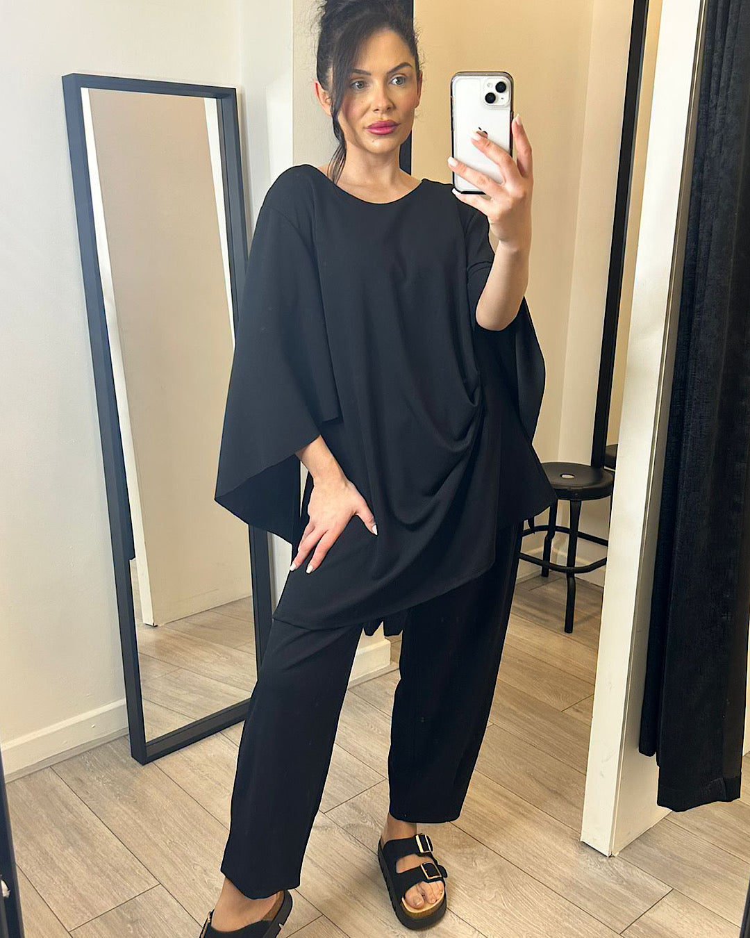 Black Drape Top and Trousers Set