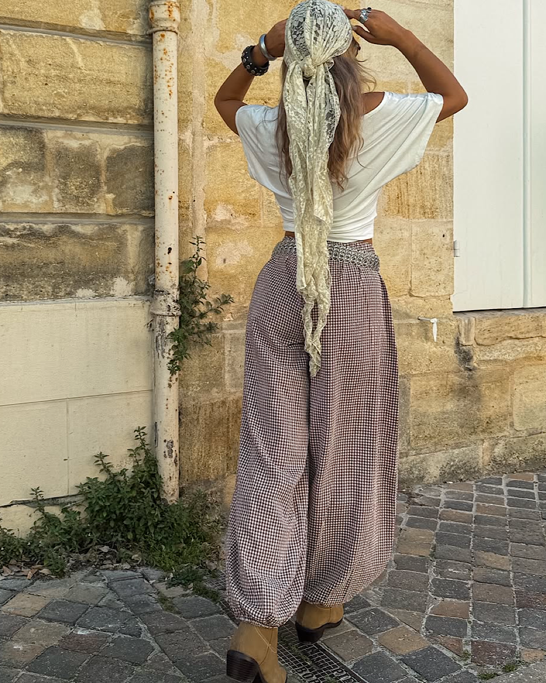 Burgundy Balloon Check Trousers