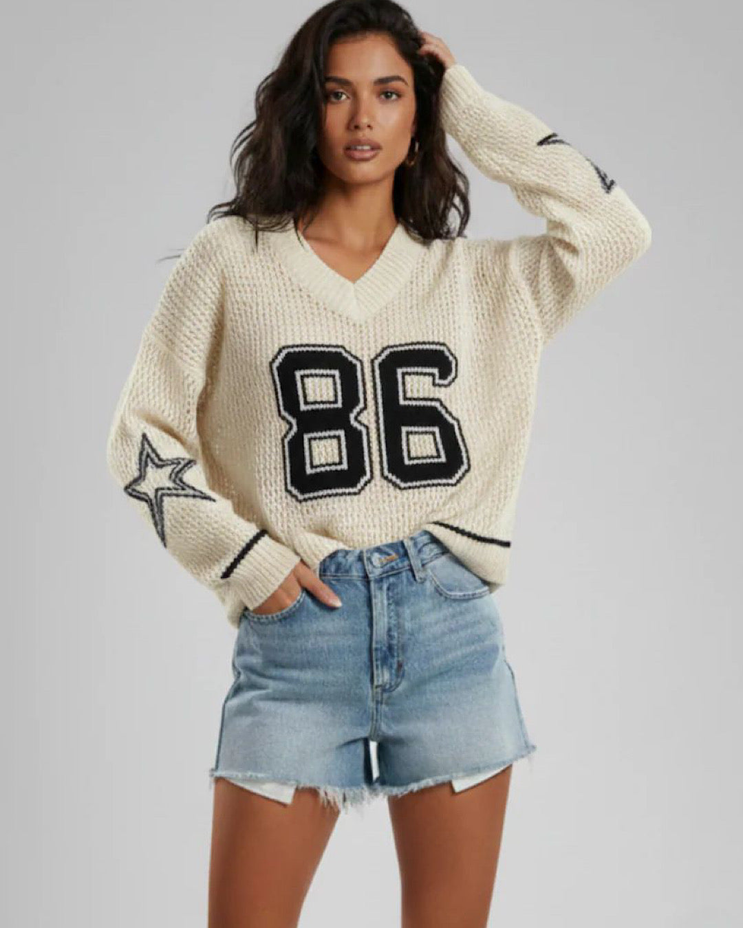 Cream Fishnet 86 Knit Top