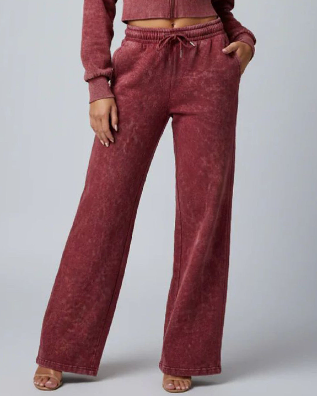 Burgundy Acid Wash Cinch Waist Suit
