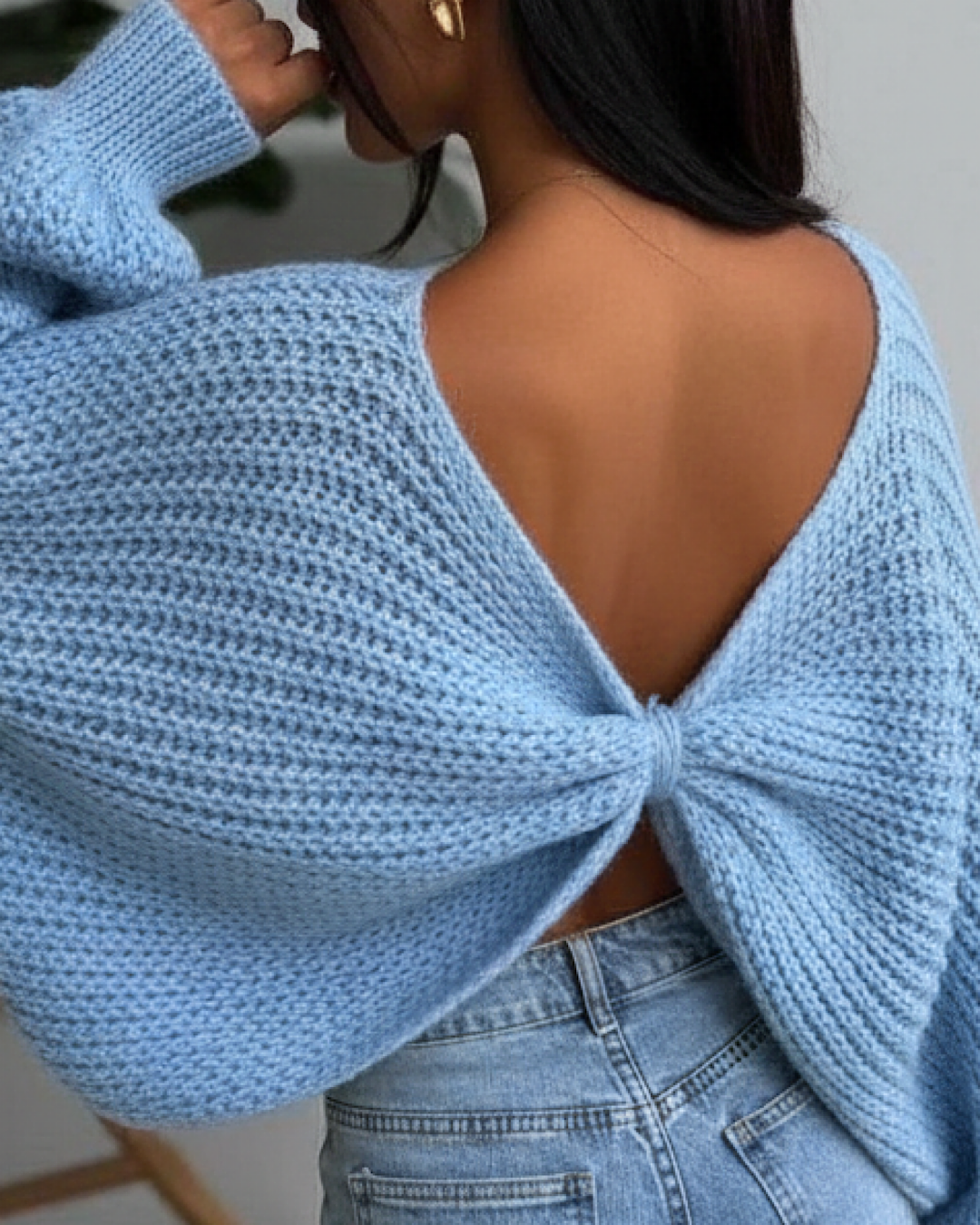 Sky Blue Batwing Knot Back Knit