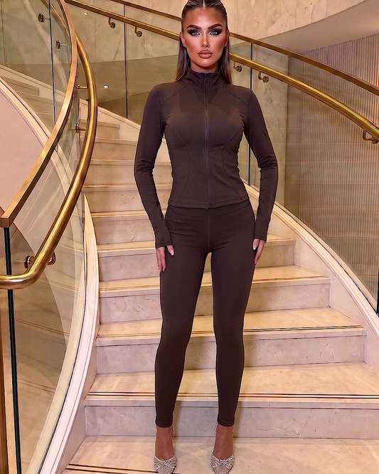 Brown Zip Top & Leggings Set