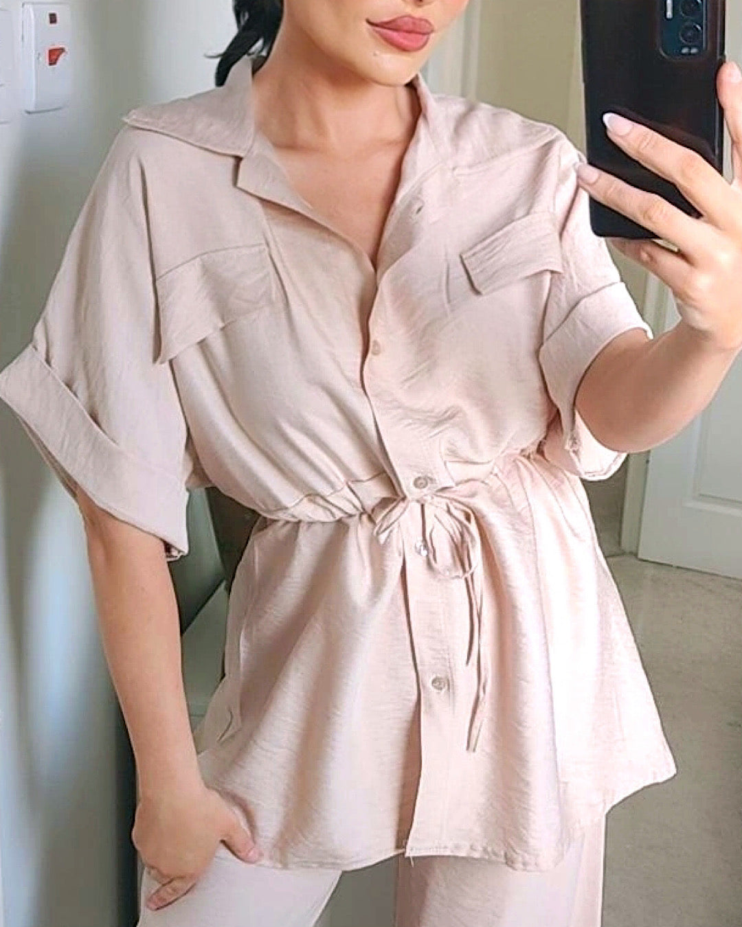 Beige Shirt and Trousers Co Ord Suit