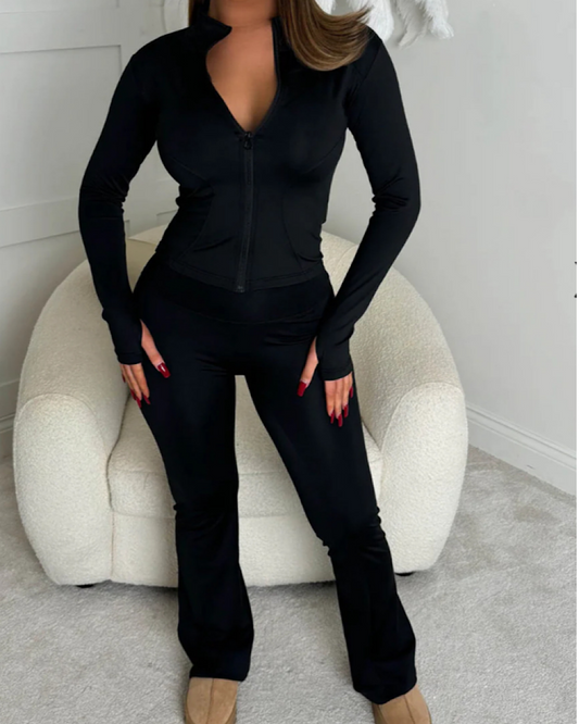 Black Flared Yoga Suit