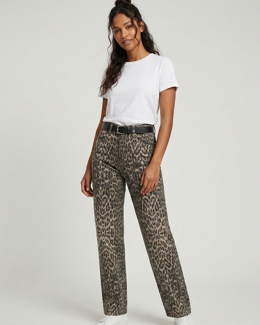 Wide Leg Leopard Jeans