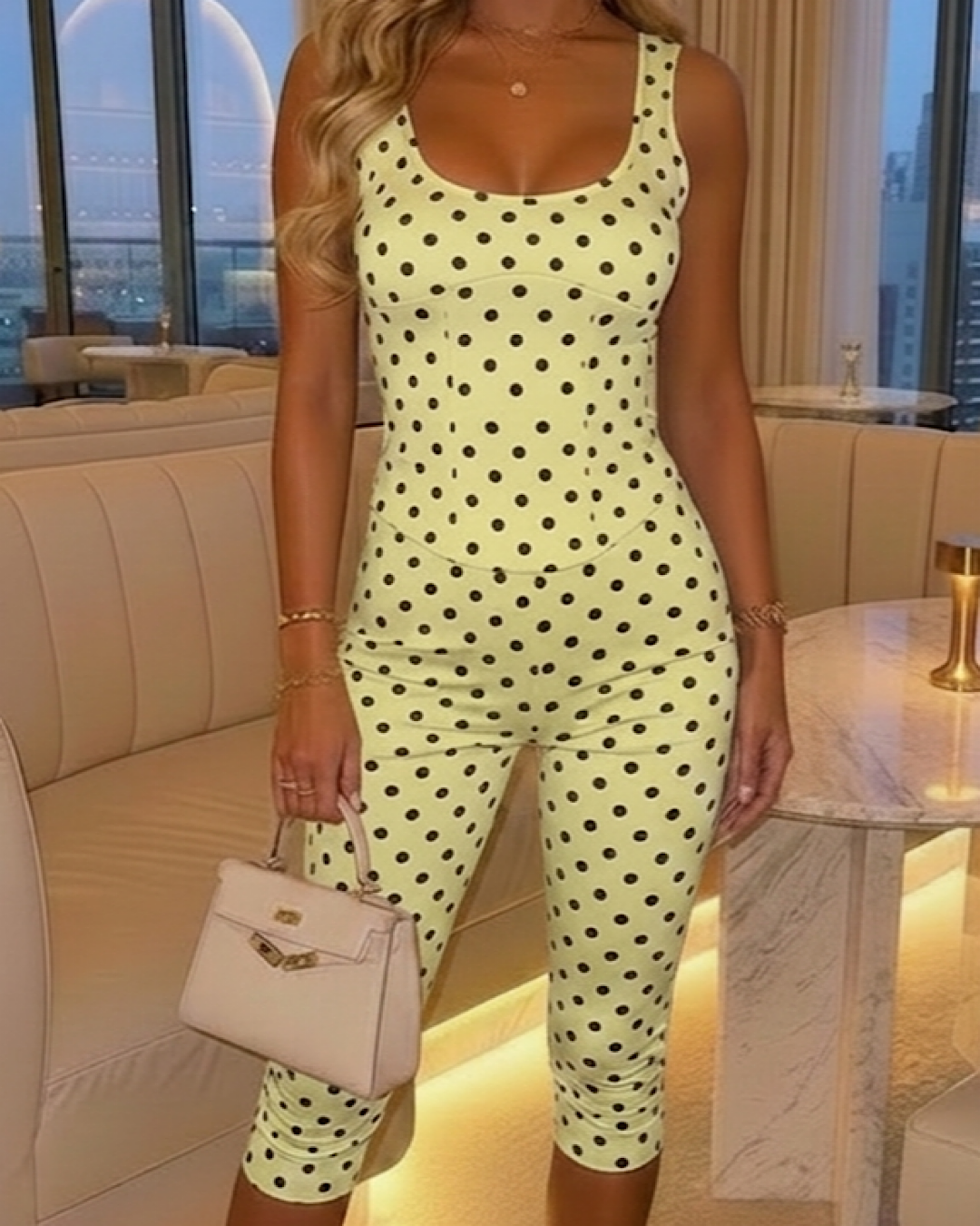 Lemon Polka Top & Capri Trousers Co Ord