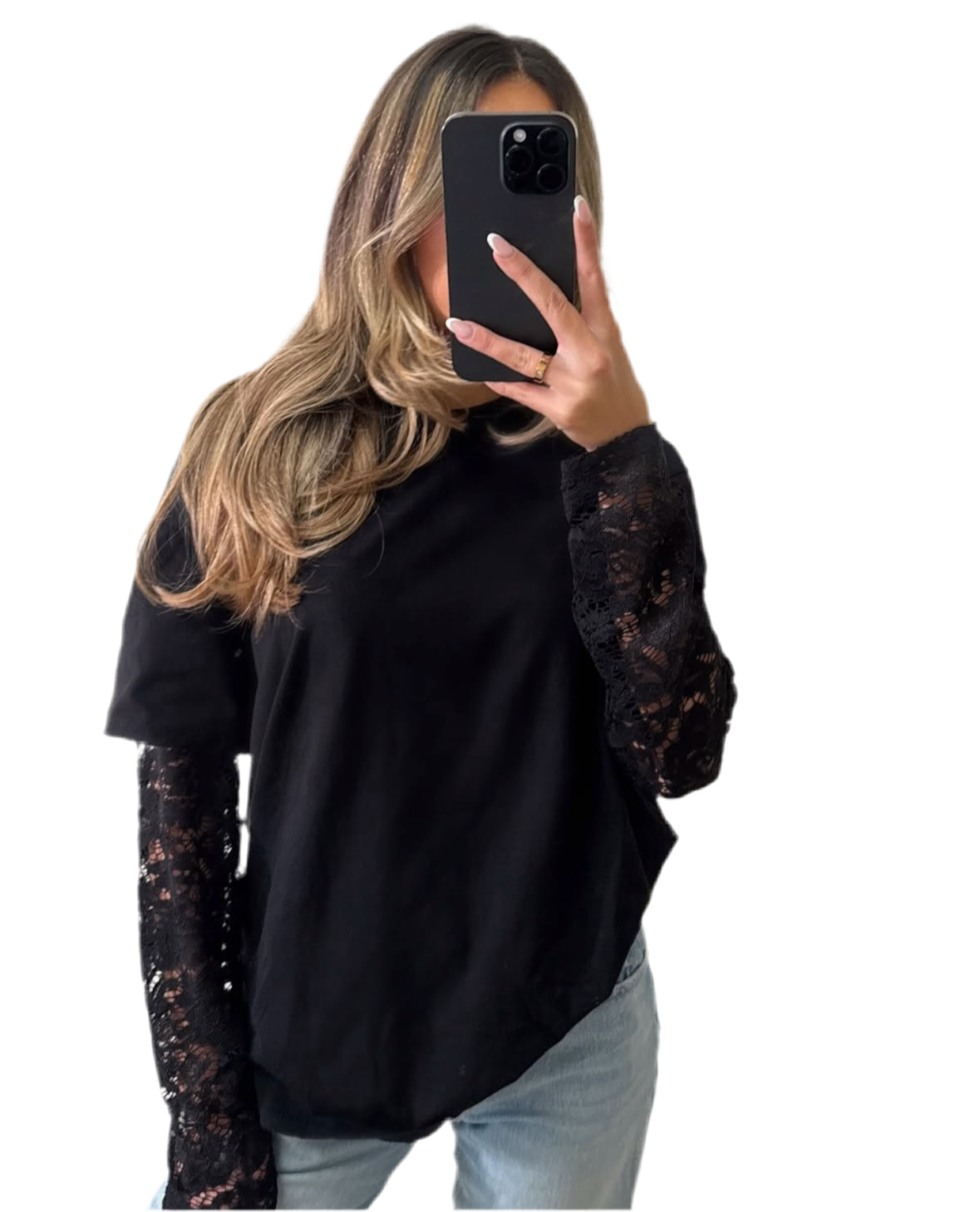 Black Lace Sleeve Tee