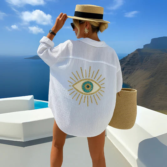 White Oversized Sequin Eye Shirt