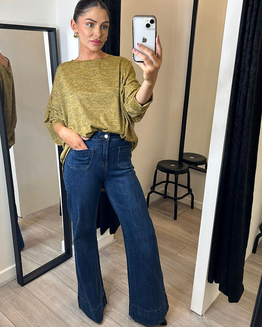 Stretch Wide Leg Dark Blue Jeans