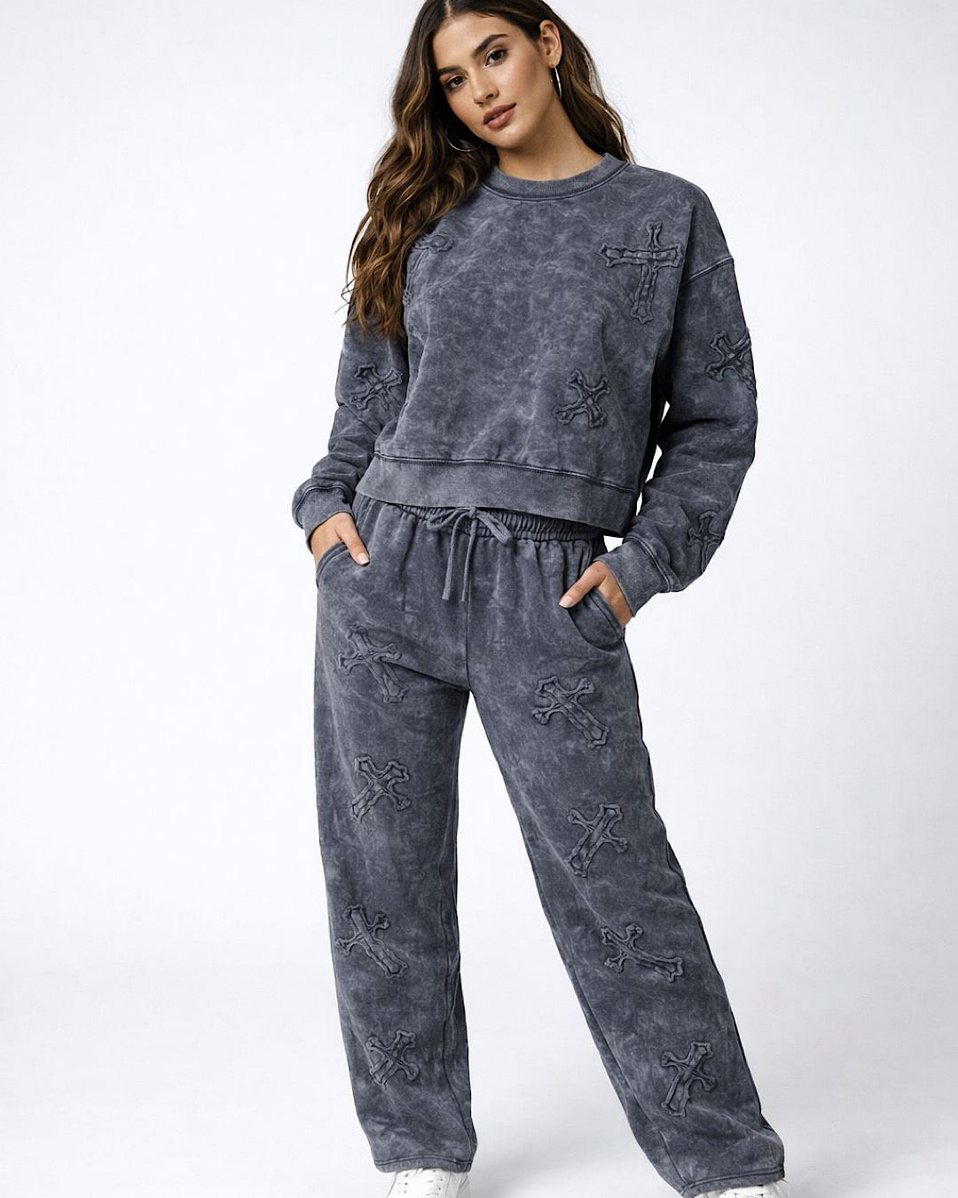 Black Acid Wash Cross Suit