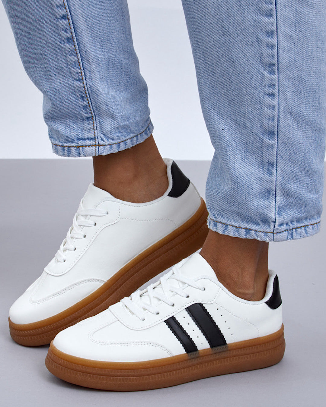 White Black Gum Sole Trainers