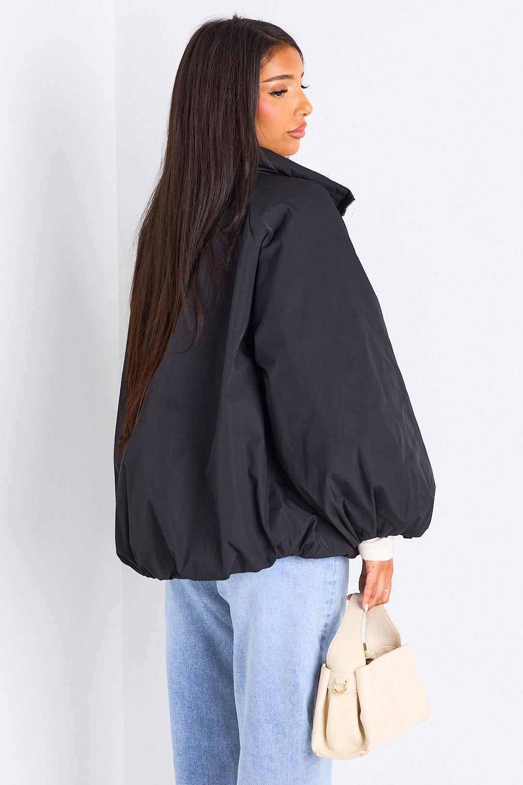 Black High Neck Balloon Sleeve Jacket