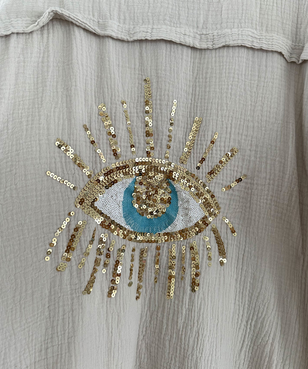 Beige Oversized Sequin Eye  Shirt
