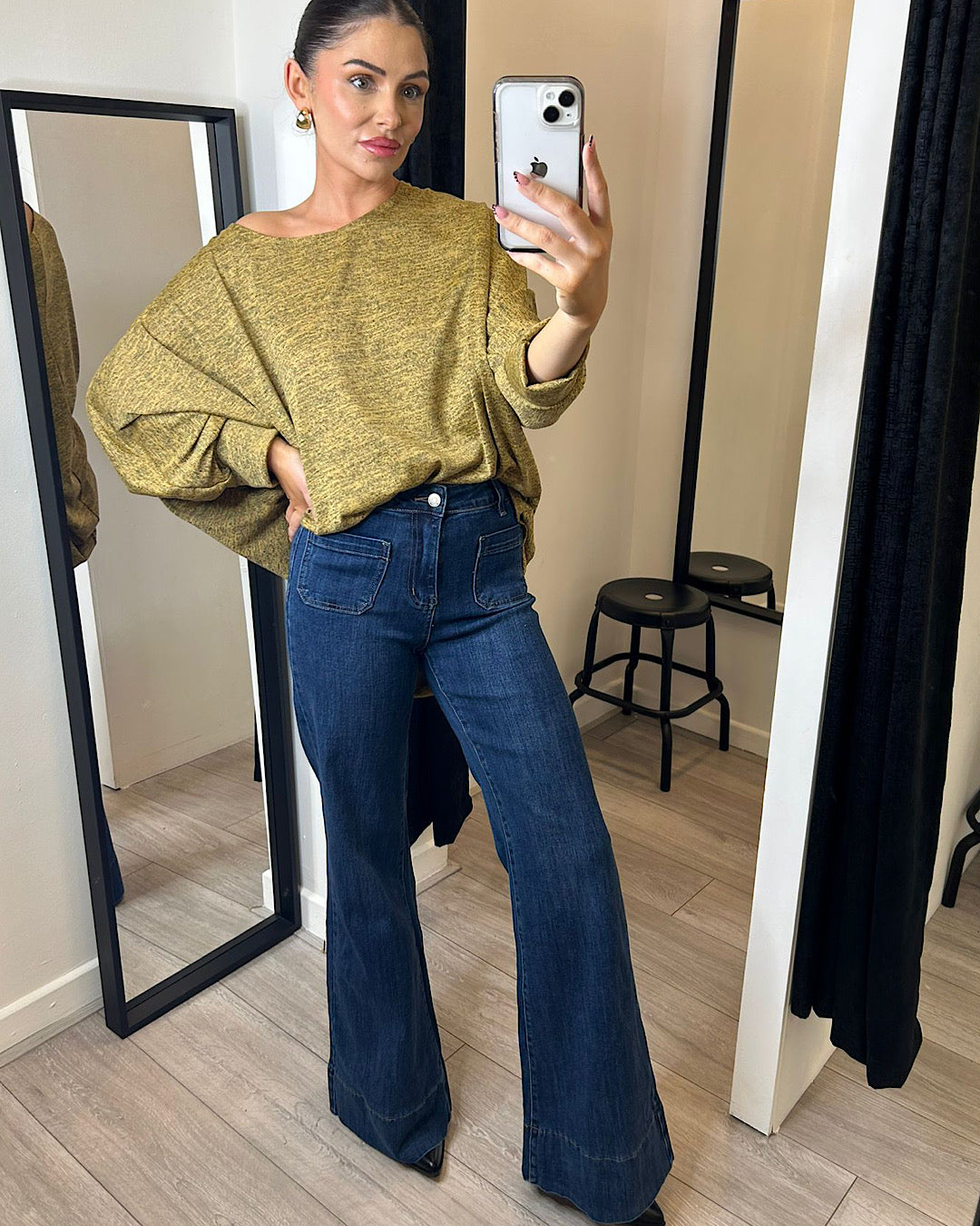 Stretch Wide Leg Dark Blue Jeans