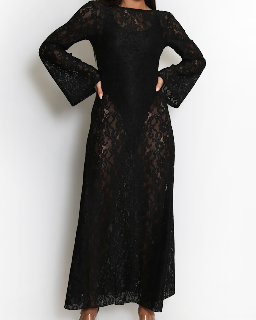 Black Backless Lace Maxi Dress