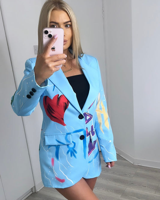 Blue Love Heart Graffiti Blazer